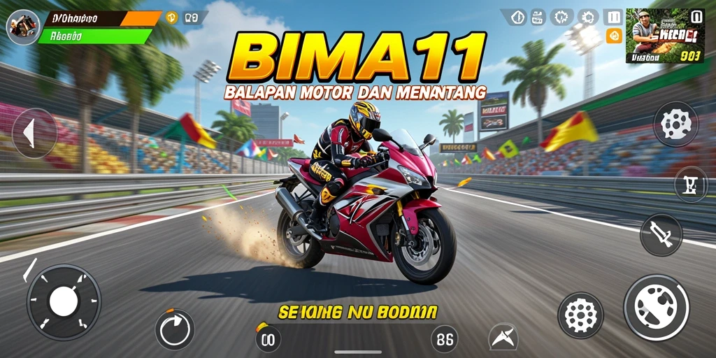 Tampilan gameplay mendebarkan dari BIMA11 dengan aksi balapan yang intens.