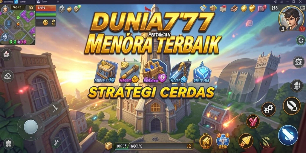 Screenshot gameplay DUNIA777 yang menampilkan pertahanan menara strategis.