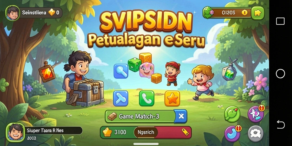 Tampilan menarik dari gameplay SVIPSIDN dengan elemen Match-3 yang penuh warna.